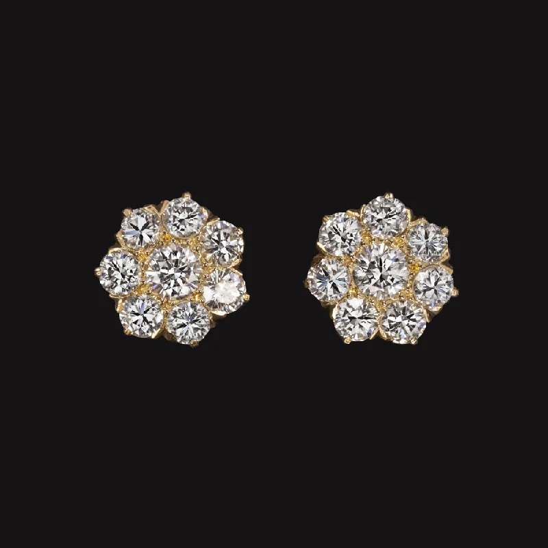 luxury rings for women -1.64ct DIAMOND CLUSTER STUD EARRINGS E-F VS ROUND CUT 18k YELLOW GOLD ESTATE