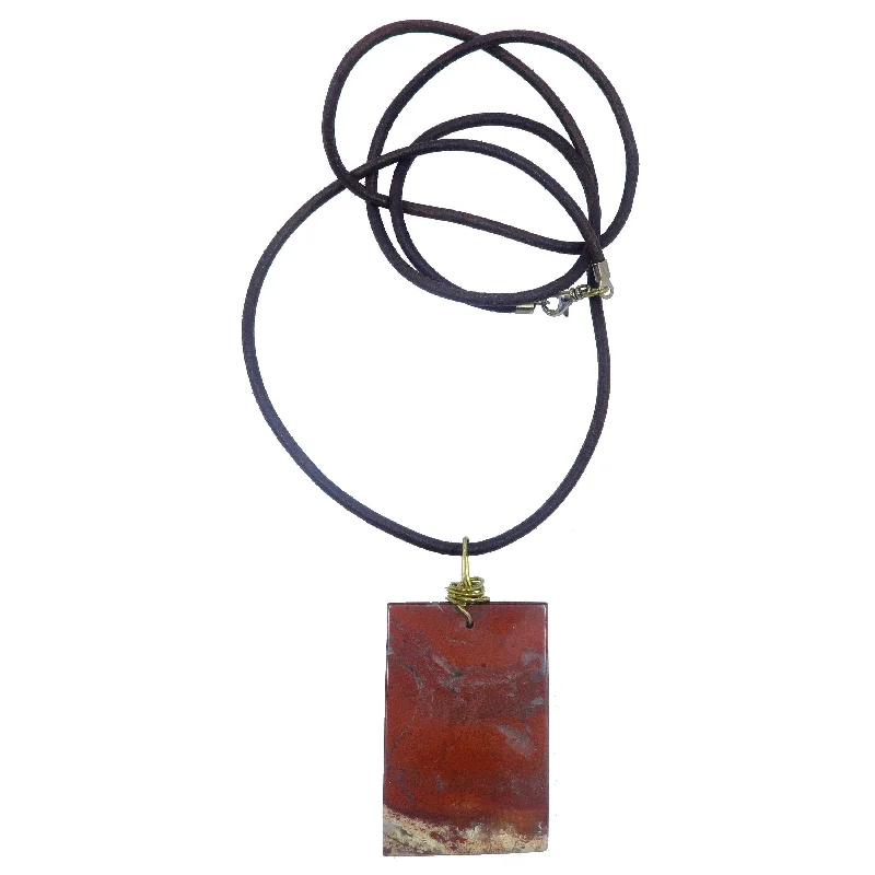 women’s pearl necklaces -Red Jasper Necklace Big Power Brick on Brown Leather