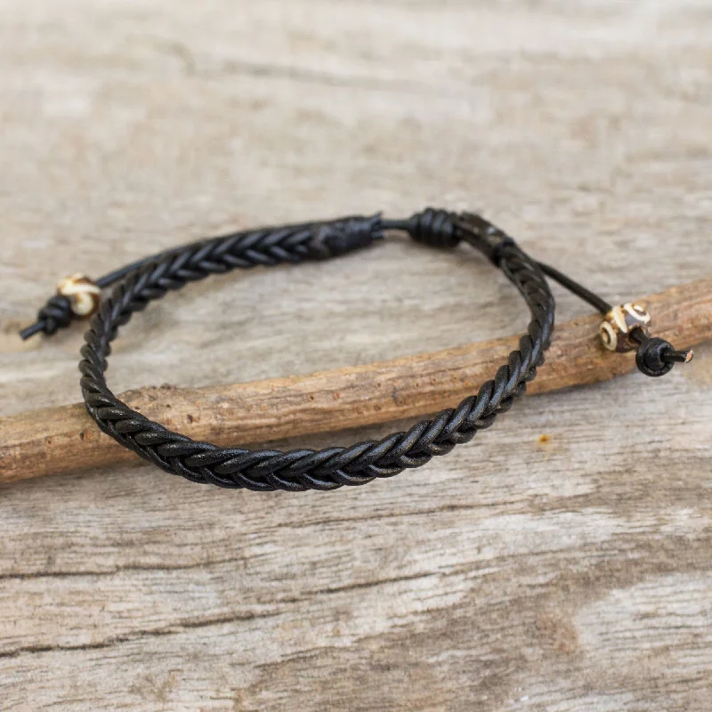 women’s cuff bracelets -Men's Black Leather Braided Bracelet