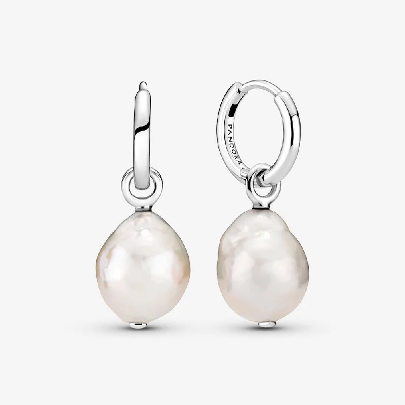 women’s luxurious pearl earrings -Freshwater Cultured Baroque Pearl Hoop Earrings