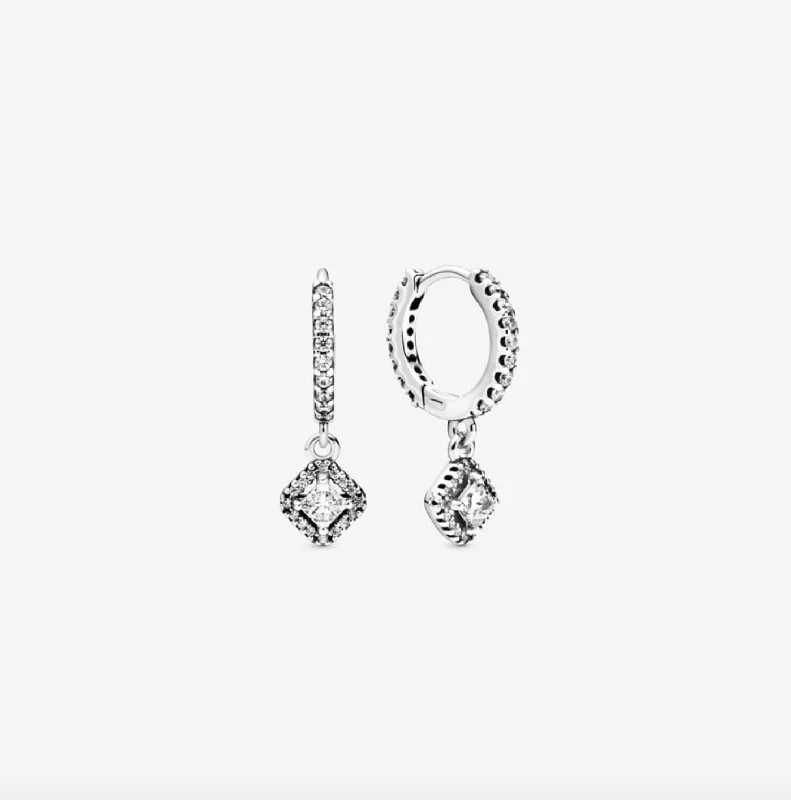 women’s luxury pearl drop earrings -Square Sparkle Hoop Earrings