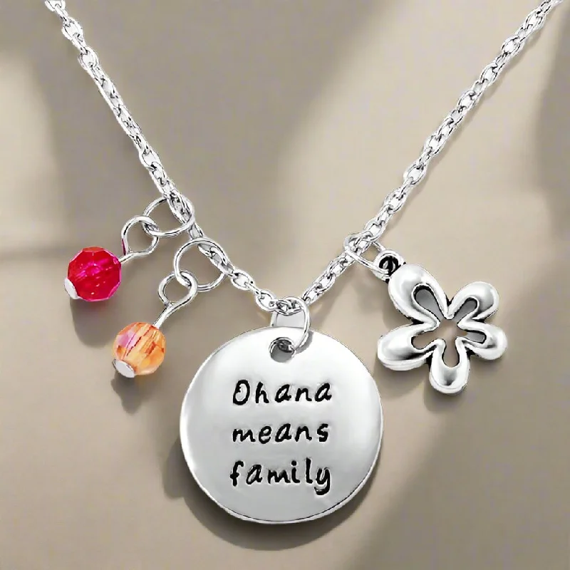 women’s elegant necklaces -Ohana Means Family - Stamped Sentiment Necklace