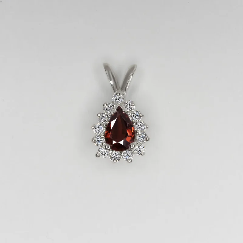 rose gold rings for women -RED ORANGE SAPPHIRE DIAMOND PENDANT 14k WHITE GOLD PEAR SHAPE HALO NECKLACE 1/2c