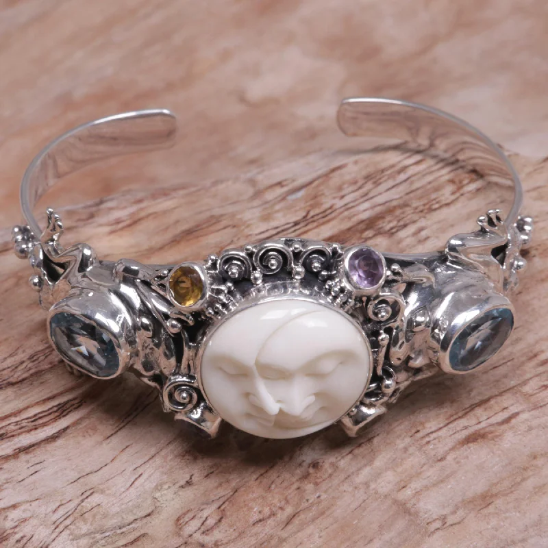 pearl bracelets for women -Twin Sister Sterling Silver & Bone Cuff Bracelet