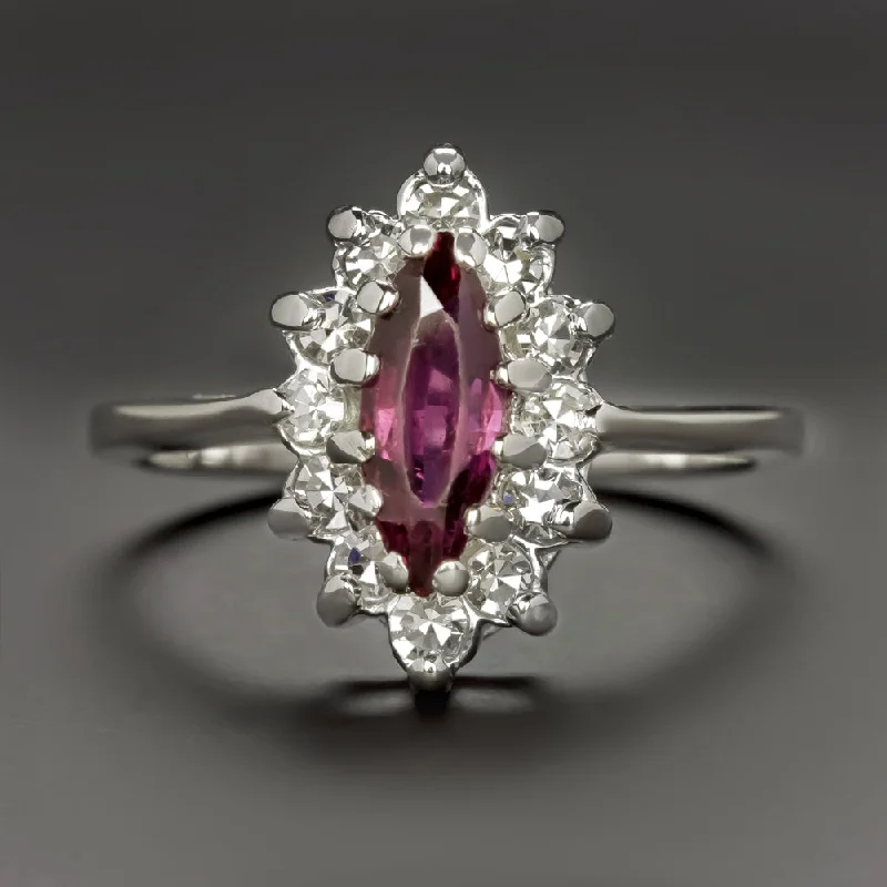 women’s adjustable gemstone rings -RUBELLITE TOURMALINE DIAMOND COCKTAIL RING VINTAGE ESTATE NATURAL HALO RED PINK