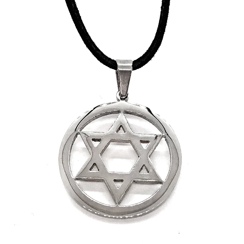 women’s bridal necklaces -Encircled Star of David Stainless Steel Necklace