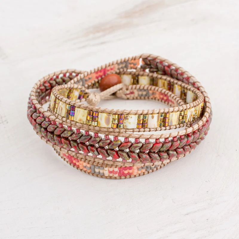 women’s engraved bangles -Country Land Handcrafted Glass Beaded Wrap Bracelet from Guatemala