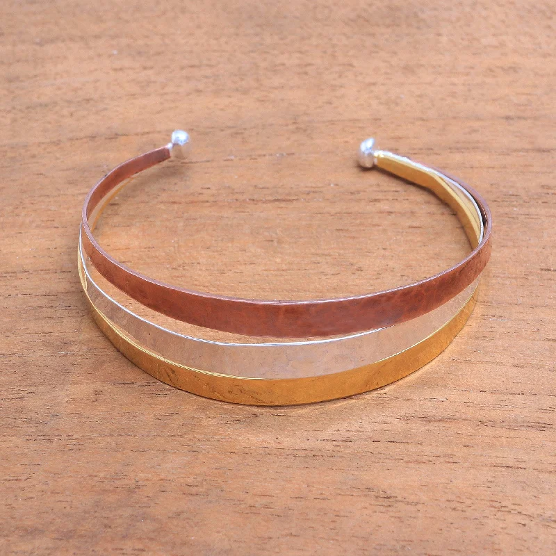 affordable bangles and bracelets for women -Metallic Rainbow Gold Accent Sterling Silver Cuff Bracelet from Bali