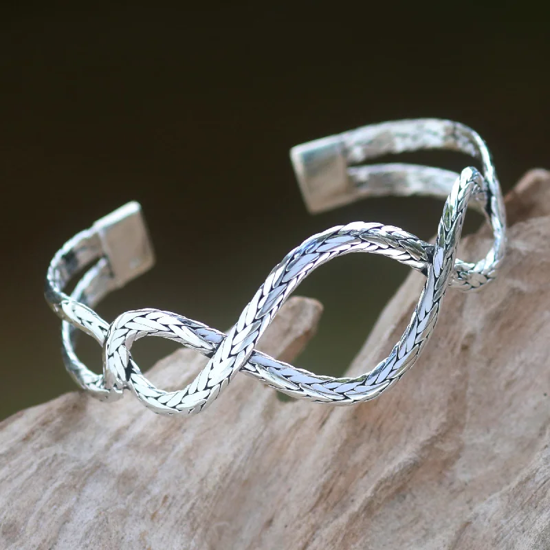 women’s tennis bracelets -Lariat Women's Silver 925 Hand Made Cuff Bracelet from Bali