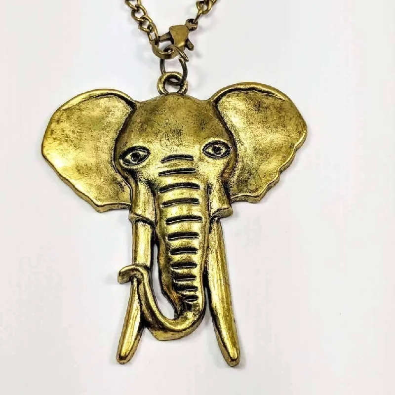 women’s gemstone necklaces -Large Bronzed Elephant Necklace