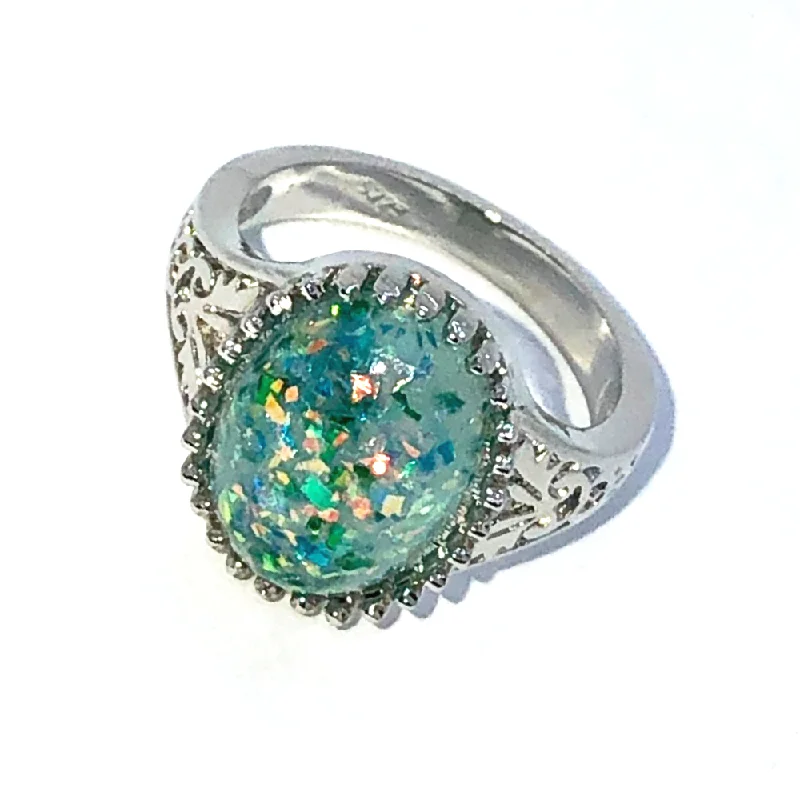 women’s initial necklaces -Vintage Green Opal Cabochon Ring