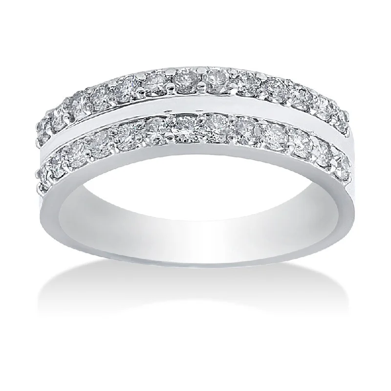 women’s delicate engagement rings -Pompeii3 14k White Gold 3/4ct TDW Double Row Diamond Band (H-I, I2-I3)