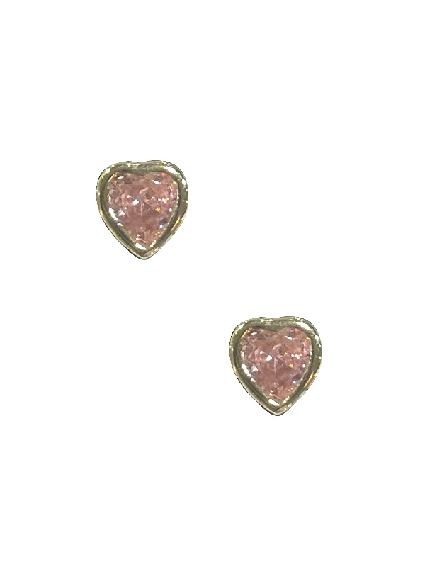 women’s casual earrings -Bezel Heart Studs - Pink