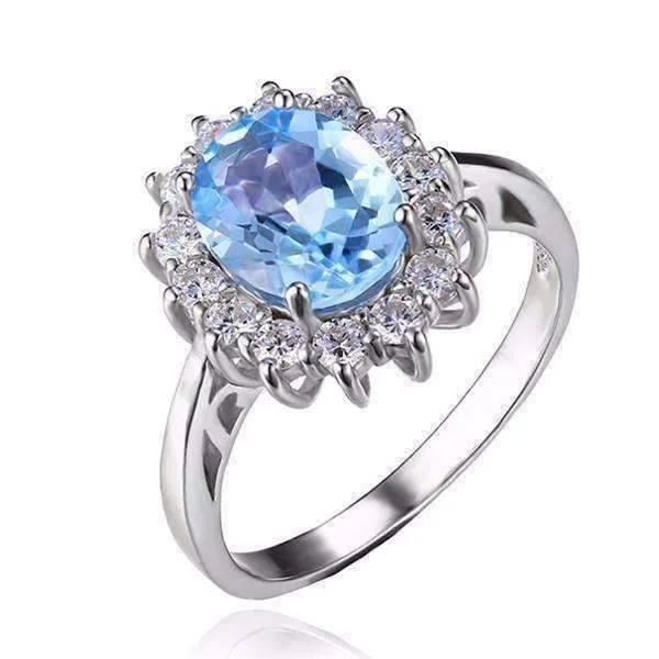 women’s classic necklaces -French Blue Halo 2.5CT Genuine Topaz IOBI Precious Gems 925 Sterling Silver Ring