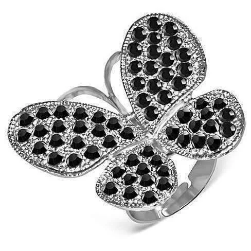 women’s star-shaped necklaces -Black Beauty Butterfly Adjustable Stainless Steel Cocktail Ring