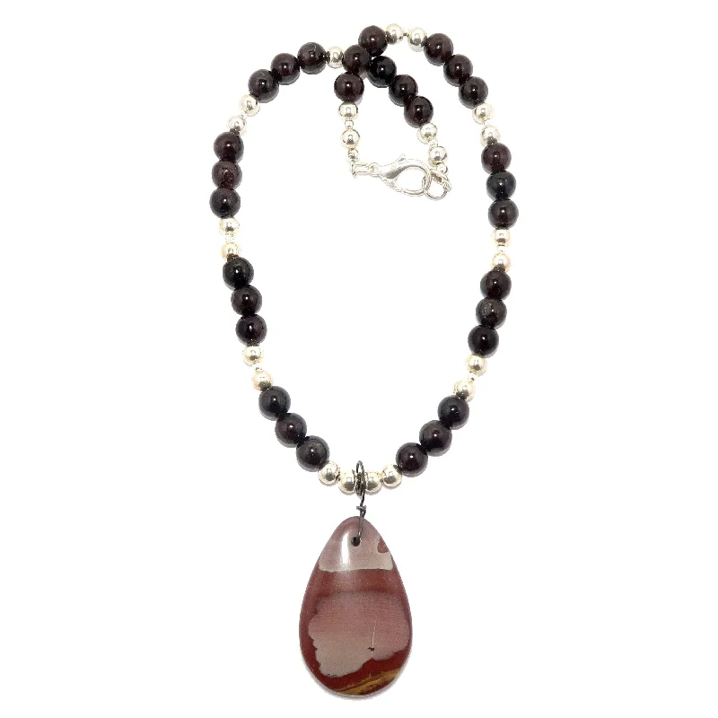 women’s gemstone pendant necklaces -Mookaite Jasper Necklace Luscious Garnet Gunmetal