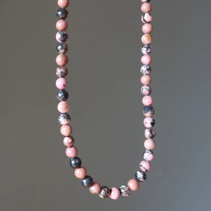 women’s elegant pendant necklaces -Rhodonite Necklace Pink Black Love Crystal Strand