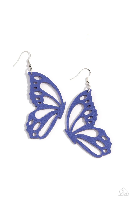 women’s silver hoop earrings -WING of the World - Blue