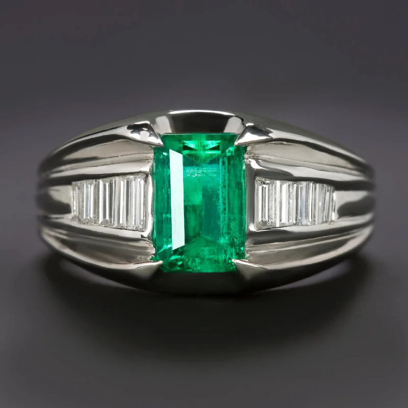 women’s simple wedding rings -GIA CERTIFIED COLOMBIAN EMERALD DIAMOND COCKTAIL RING MINOR OIL CHUNKY PLATINUM