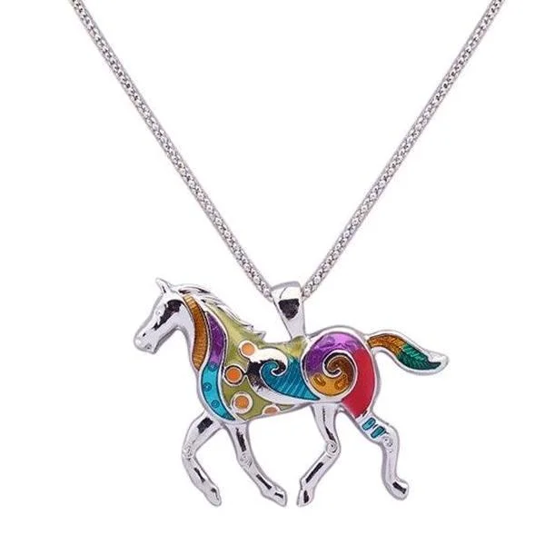 women’s antique necklaces -14K Gold Plated Painted Pony Enamel Horse Pendant Necklace for Woman Gift Horse Lover