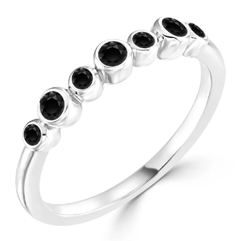 women’s modern engagement rings -Auriya 1/5ctw Round 7 Stone Bezel Black Diamond Band 10K Gold