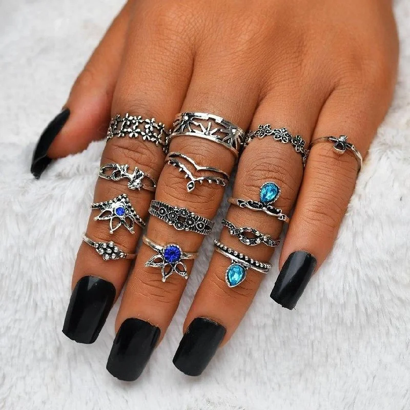 women’s crystal necklaces -Bounty of Bands Boho Midi-Knuckle Rings Set of 13