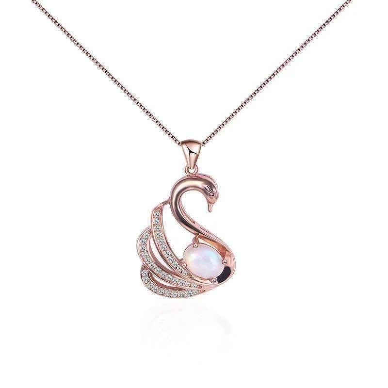 women’s boho necklaces -Swan Lake Opal and Rose Gold IOBI Precious Gems Necklace