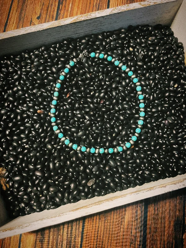 women’s solid gold necklaces -Navajo pearl and round turquoise necklace