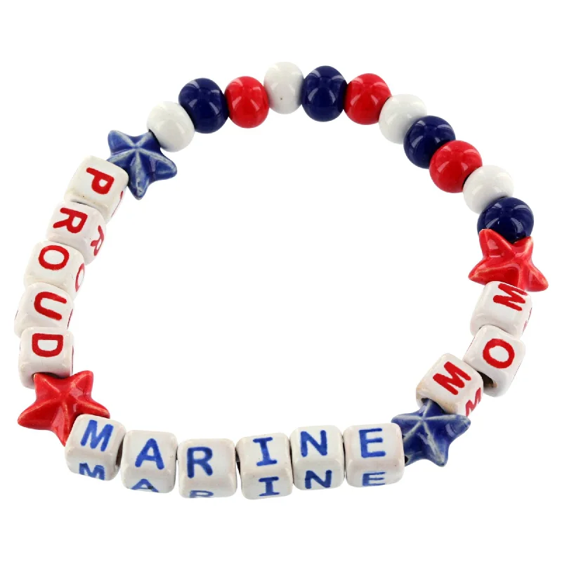 women’s bangles set -Proud Marine Mom Ceramic Bead Bracelet