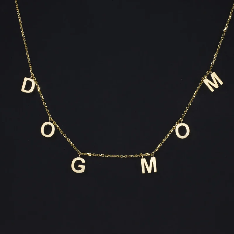 women’s birthstone rings -DOG MOM WORD NECKLACE SOLID 14k YELLOW GOLD DAINTY CHAIN MINIMALIST LETTERS