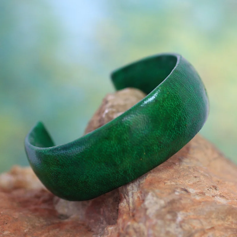 women’s mixed metal bracelets -Annula in Green Handcrafted Modern Leather Cuff Bracelet