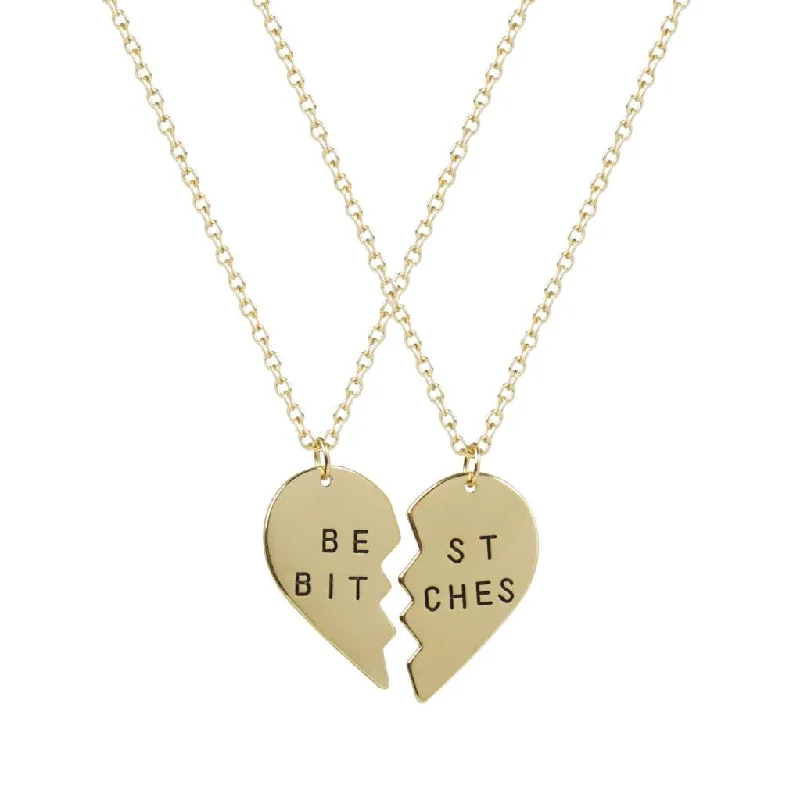 women’s necklaces -Best Friends BFF Best Bitches Heart Pendant Necklaces (2 PC)