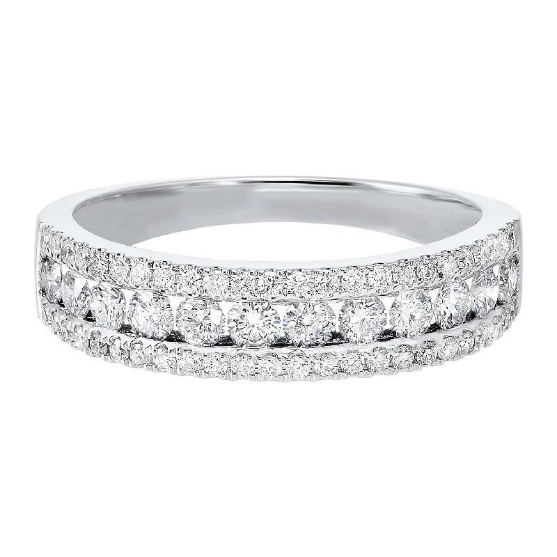 women’s elegant diamond engagement rings -Triple Row Diamond Band in White Gold- 1.50 twt.