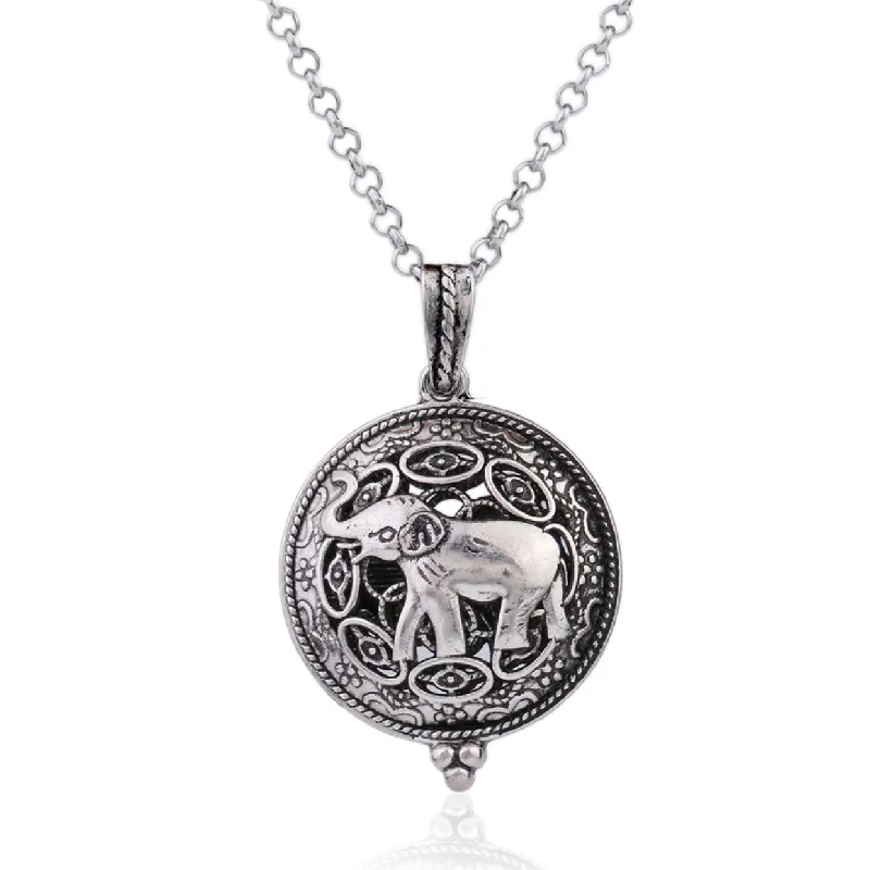 women’s double-strand necklaces -Silver Filigree Elephant Aromatherapy Scent Difusser Round Locket Necklace for Woman