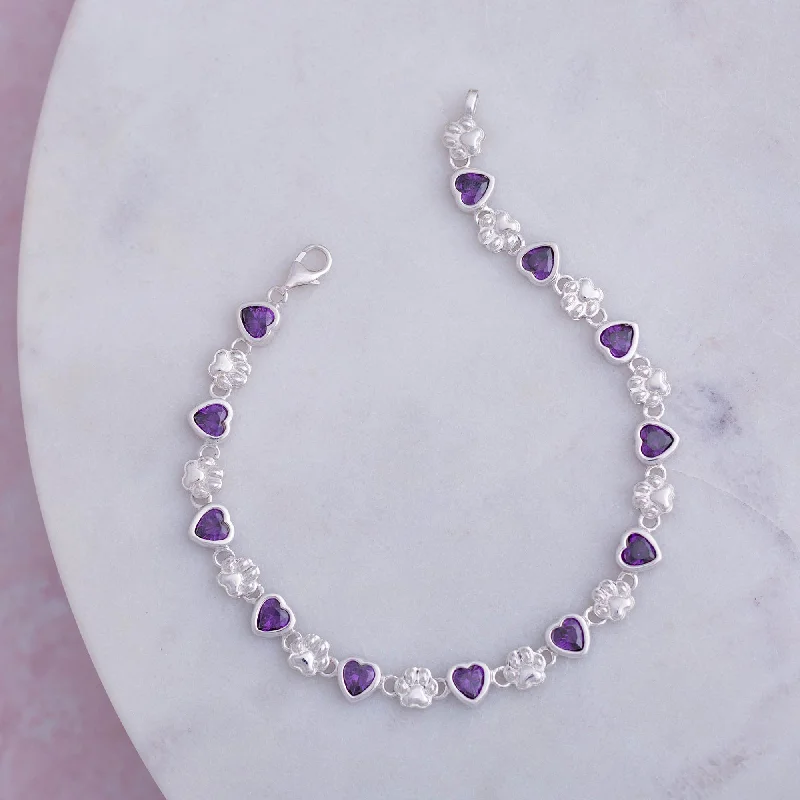 floral bangles for women -Amethyst Hearts & Paws Sterling Bracelet