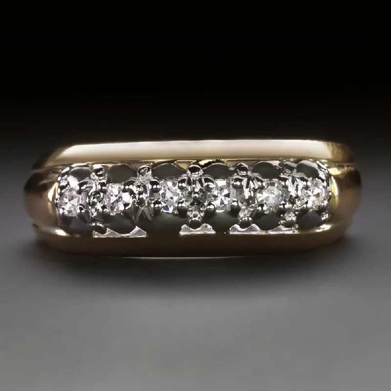 rose gold rings for women -VINTAGE NATURAL DIAMOND WEDDING RING STACKING BAND 14k YELLOW WHITE GOLD MENS