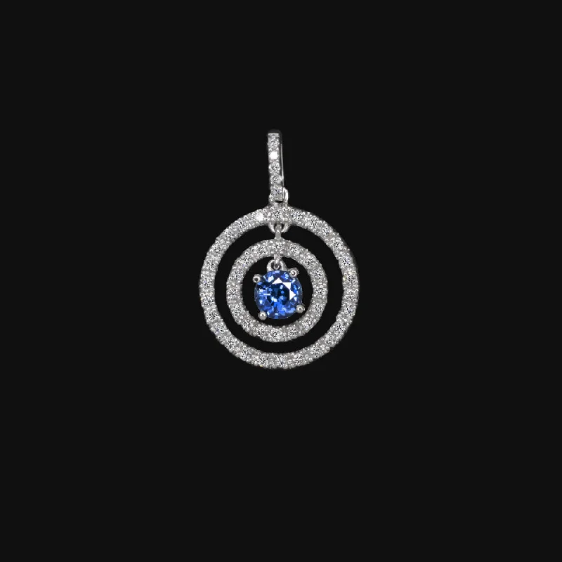 women’s rings with diamonds -SAPPHIRE DIAMOND CIRCLE PENDANT 14k WHITE GOLD NATURAL BLUE ROUND NECKLACE GIFT