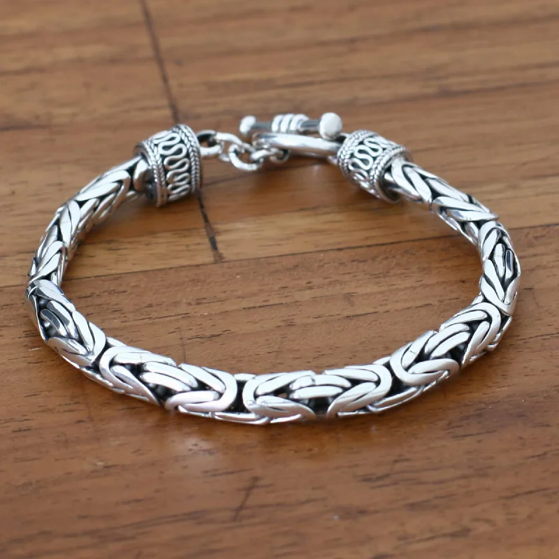 fashion bracelets for women -Men's Sterling Silver Dragon Chain Bracelet