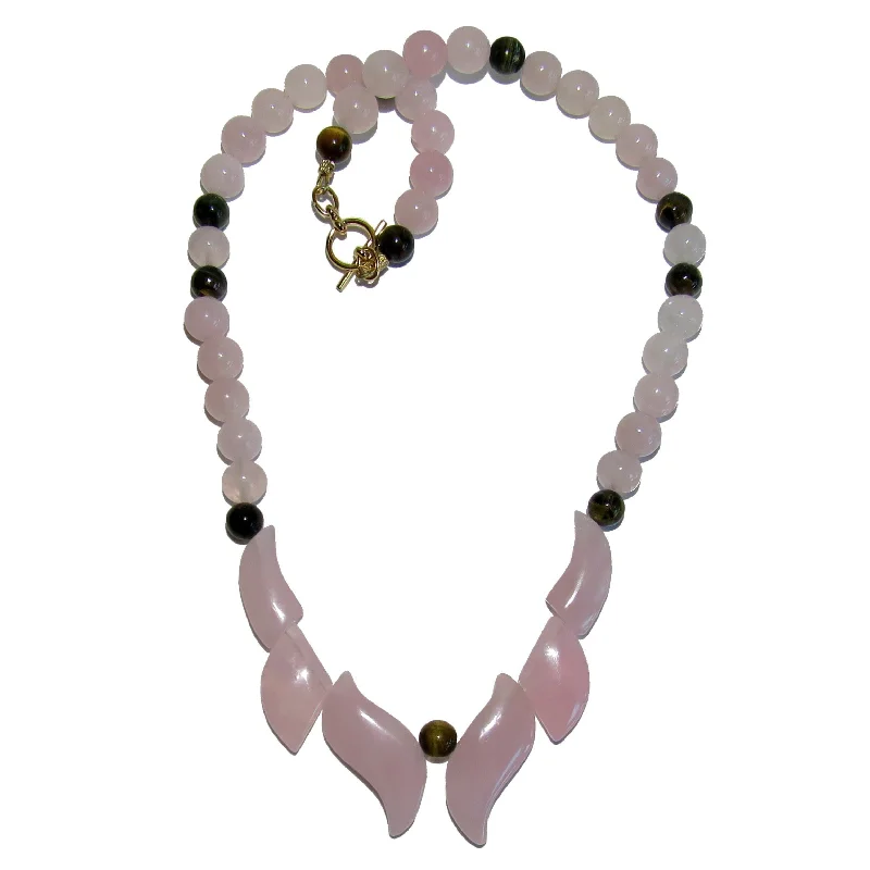 women’s pearl pendant necklaces -Rose Quartz Necklace Tigers Eye Flames of Passion