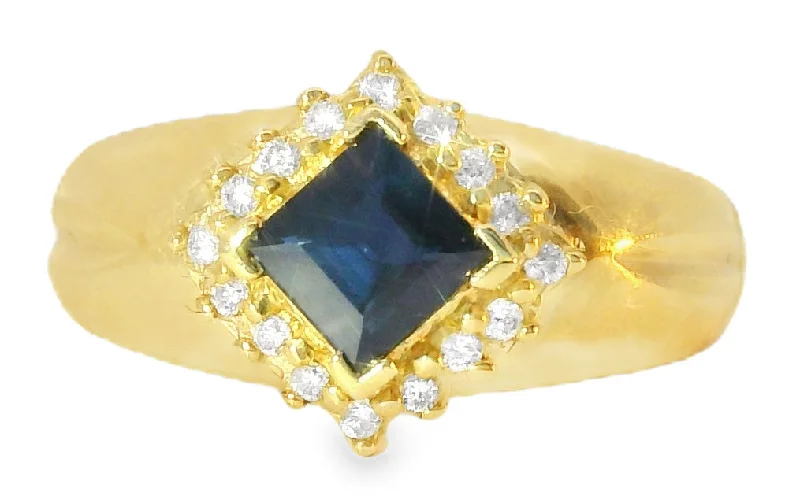 luxury engagement rings for women -Beautiful Estate 14K Yellow Gold Sapphire Diamond Band Ring