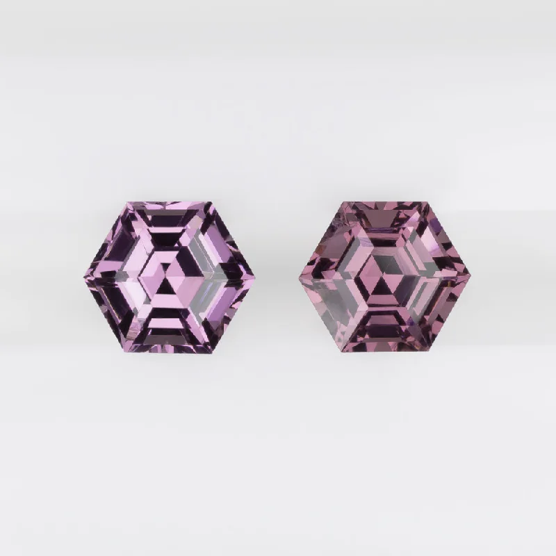 women’s gold promise rings -SPINEL MATCHING PAIR STUD EARRINGS LAVENDER PURPLE PINK HEXAGON SHAPE CUT 1.45ct