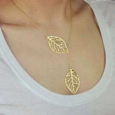 women’s rose gold chain necklaces -ON SALE - Leaf Tassel Necklace in Yellow Gold or White Gold