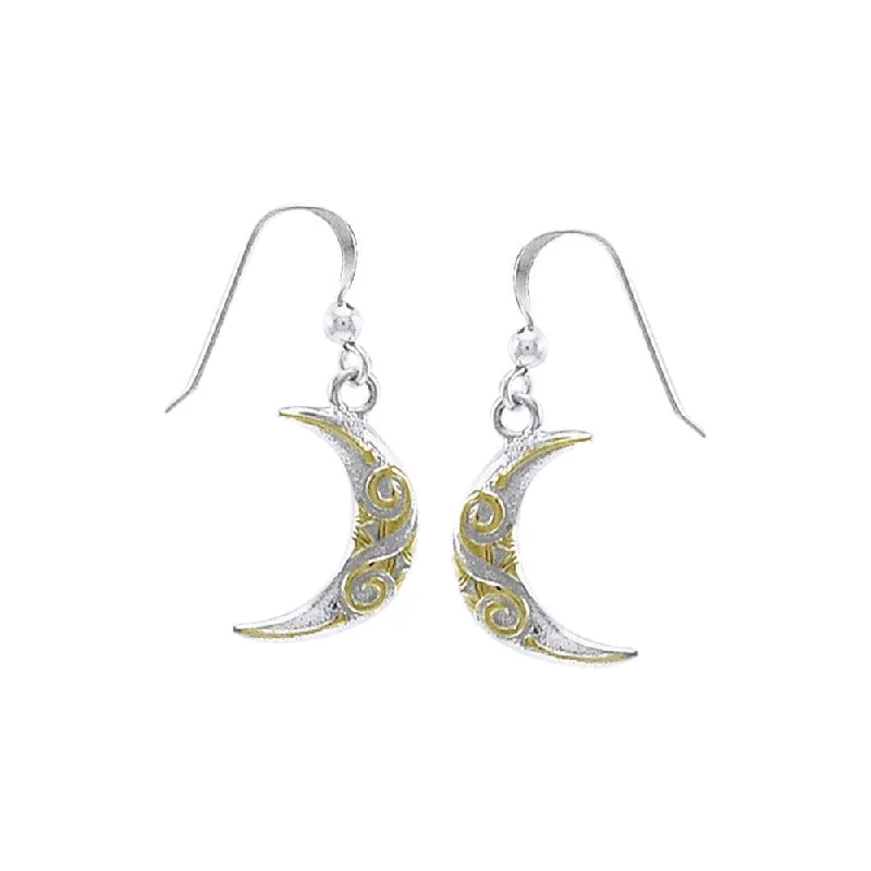 women’s geometric earrings -Celtic Moon Spiral Silver and 14K Gold accent Earrings TEV2914