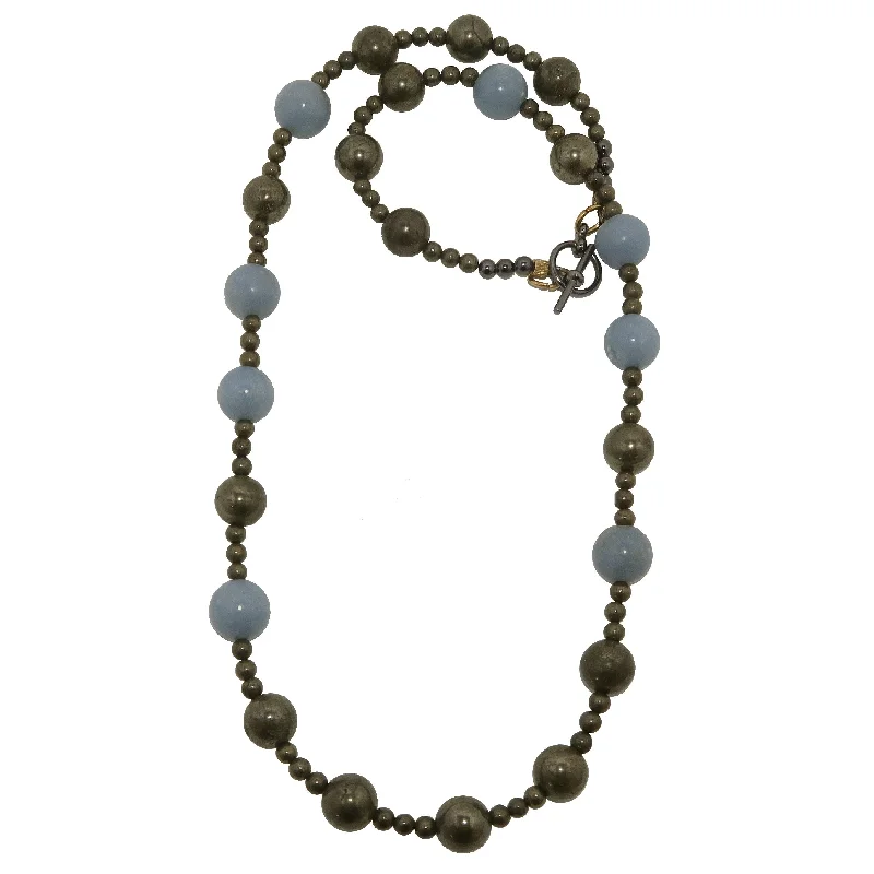 women’s black diamond necklaces -Angelite Necklace Pyrite Beads Heaven Meets Earth