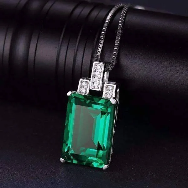 women’s pendant chain necklaces -Heritage 9CT Emerald Cut Simulated Russian Emerald IOBI Precious Gems Pendant