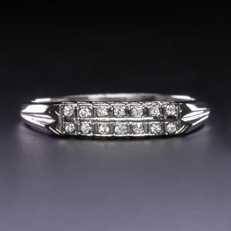 women’s simple wedding rings -VINTAGE DIAMOND WEDDING RING DOUBLE ROW 14K WHITE GOLD STACKING BAND ESTATE