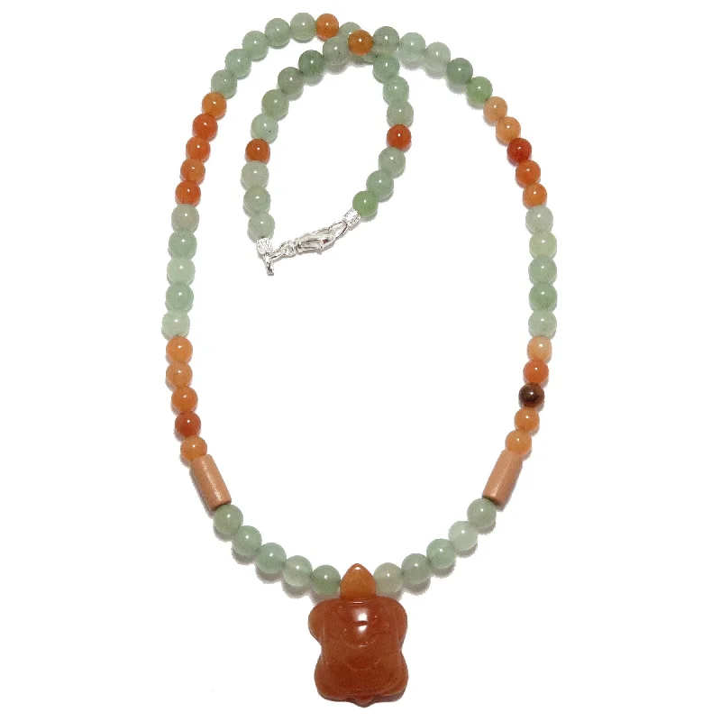 women’s boho-style necklaces -Aventurine Necklace Wealthy Turtle Red Green Crystal Bead