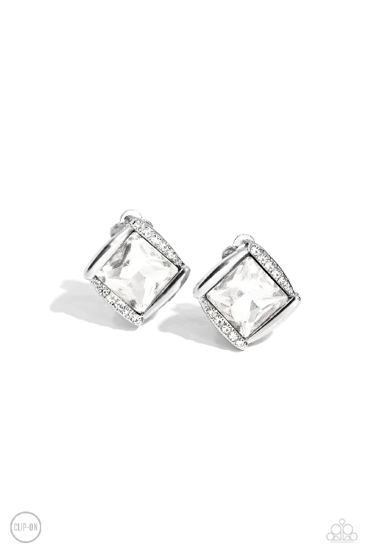 women’s opal earrings -Sparkle Squared - White Clip On