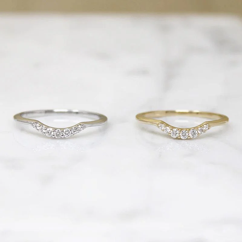 women’s engagement rings with diamonds -Curved Diamond Band in Recycled Gold