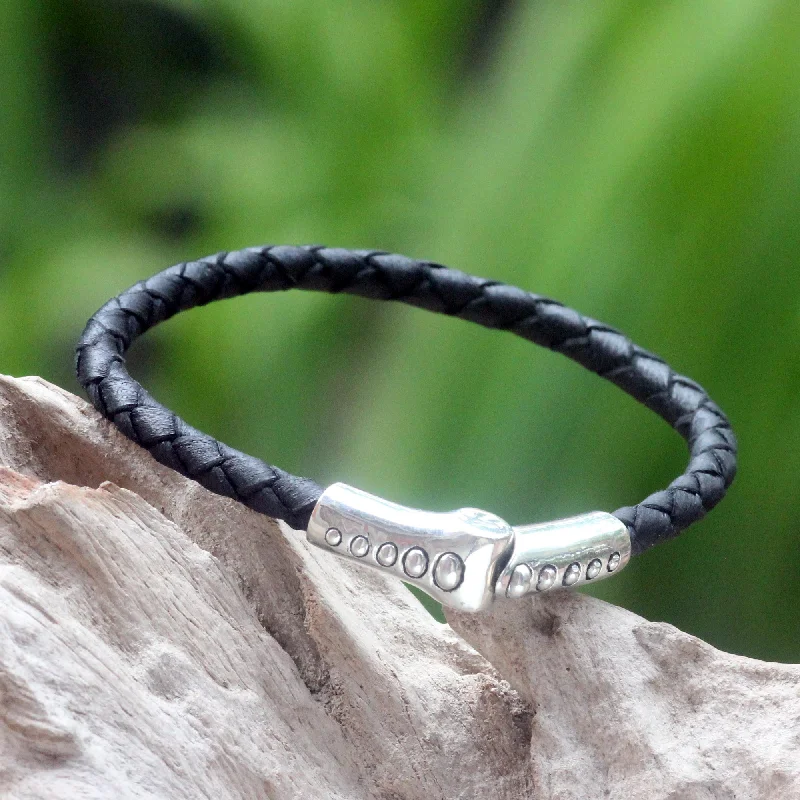 women’s matching bangles -Pulse Sterling Silver & Leather Bracelet